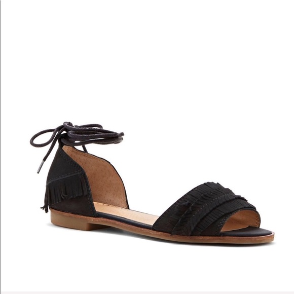 Genuine Leather Ankle Wrap Fringe Peep Toe Sandal - Picture 6 of 8